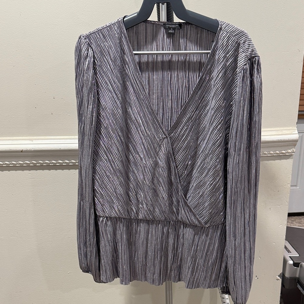 Ann Taylor Metallic Pleated Blouse